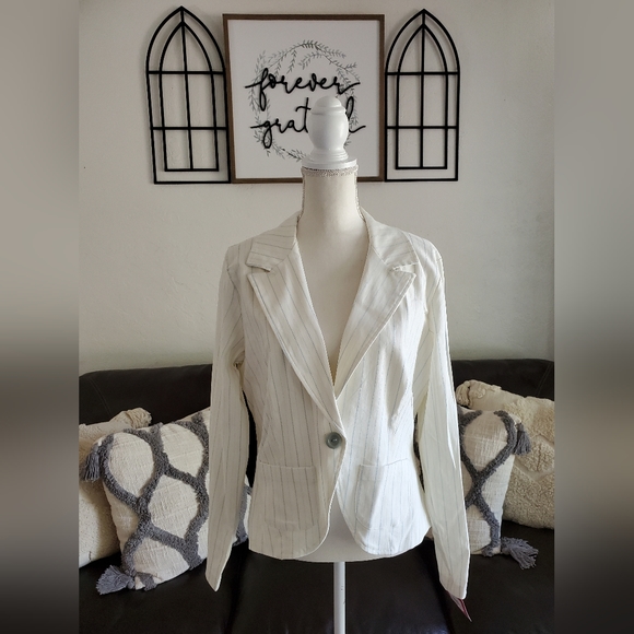 Vintage Y2K Xhilaration Cream With Baby Blue Pinstripes Size XXL Classic Preppy - Picture 2 of 12